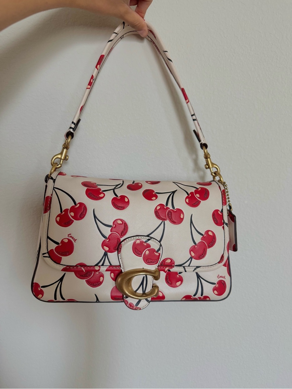 Coach Cherry-Print Shoulder Bag in Cream and Red